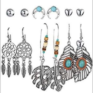 Six pairs of boho silver earrings